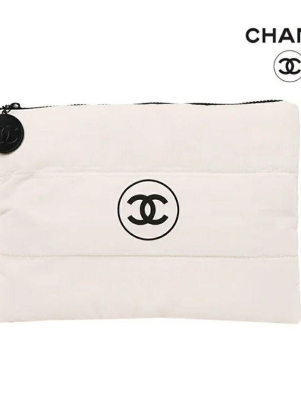 Chanel Beauty White Puffy Makeup Bag Pouch Clutch Cosmetic Case 12.5” x 9.5”